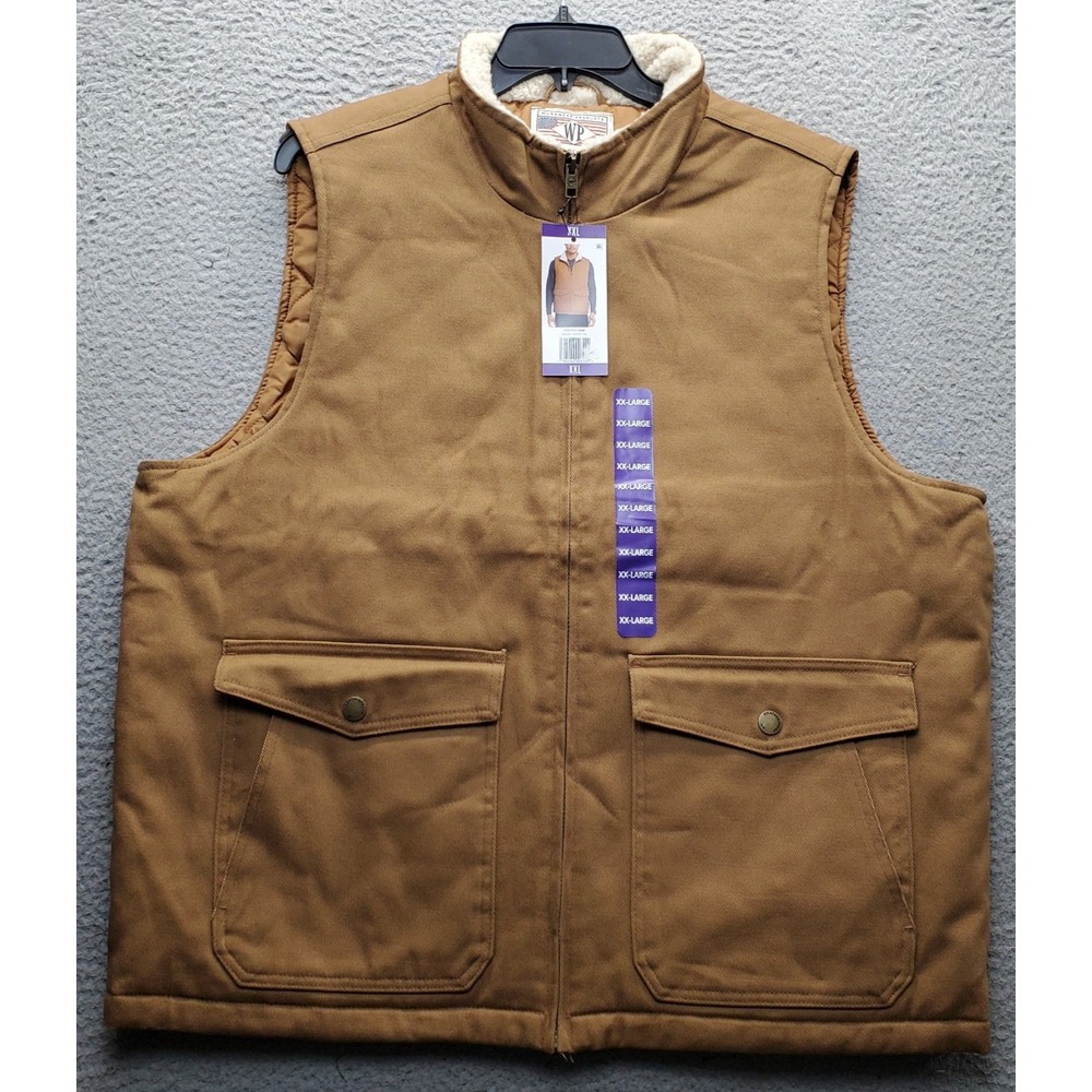 Weatherproof‎ Workwear Vest Mens XXL Brown Canvas Natural Sherpa Trim Full Zip